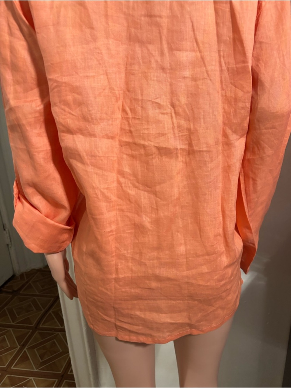 ISLAND IMPORTER Women's Orange Collared V-Neck Blouse 100% linen - Picture 8 of 13